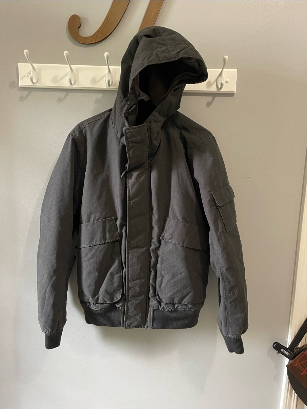 Men's Hooded Bomber Jacket in Charcoal Gray medium